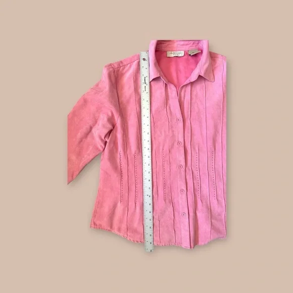 Lemon Grass Petite Faux Suede Button Down Shirt Jacket Pink Women’s PXL - Picture 4 of 9